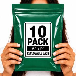 RECLOSABLE GREEN BAGS (10 PACK) 6" X 9" 2 MIL ZIPPER STORAGE BAGS NEW